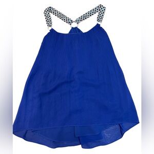 White House Black Market Blue Pleated Ribbon Racer Back Swing Top Ladies Sz XXS